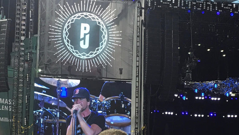 Pearl Jam's Eddie Vedder rocks out at a recent concert at Fenway Park.